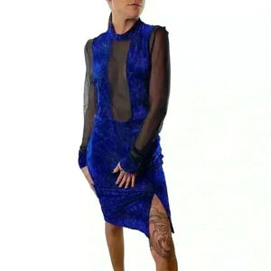 Vintage 80s 90s Glitz Dress Long Sleeve Sheer Velvet Size Small.